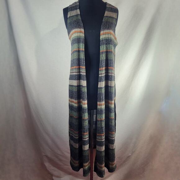 LuLaRoe Small‎ Sleeveless Long Duster Horizontal Stripes Fall/Winter Colors Boho - Picture 1 of 7